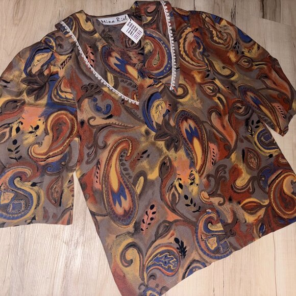 Vintage Mina Riel Short Sleeve Paisley Blouse - Picture 2 of 11